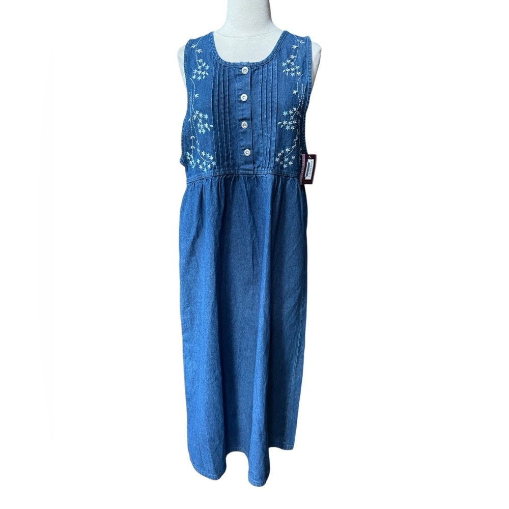 Deadstock 1990s Premier International Floral Embroidered Denim‎ Dress